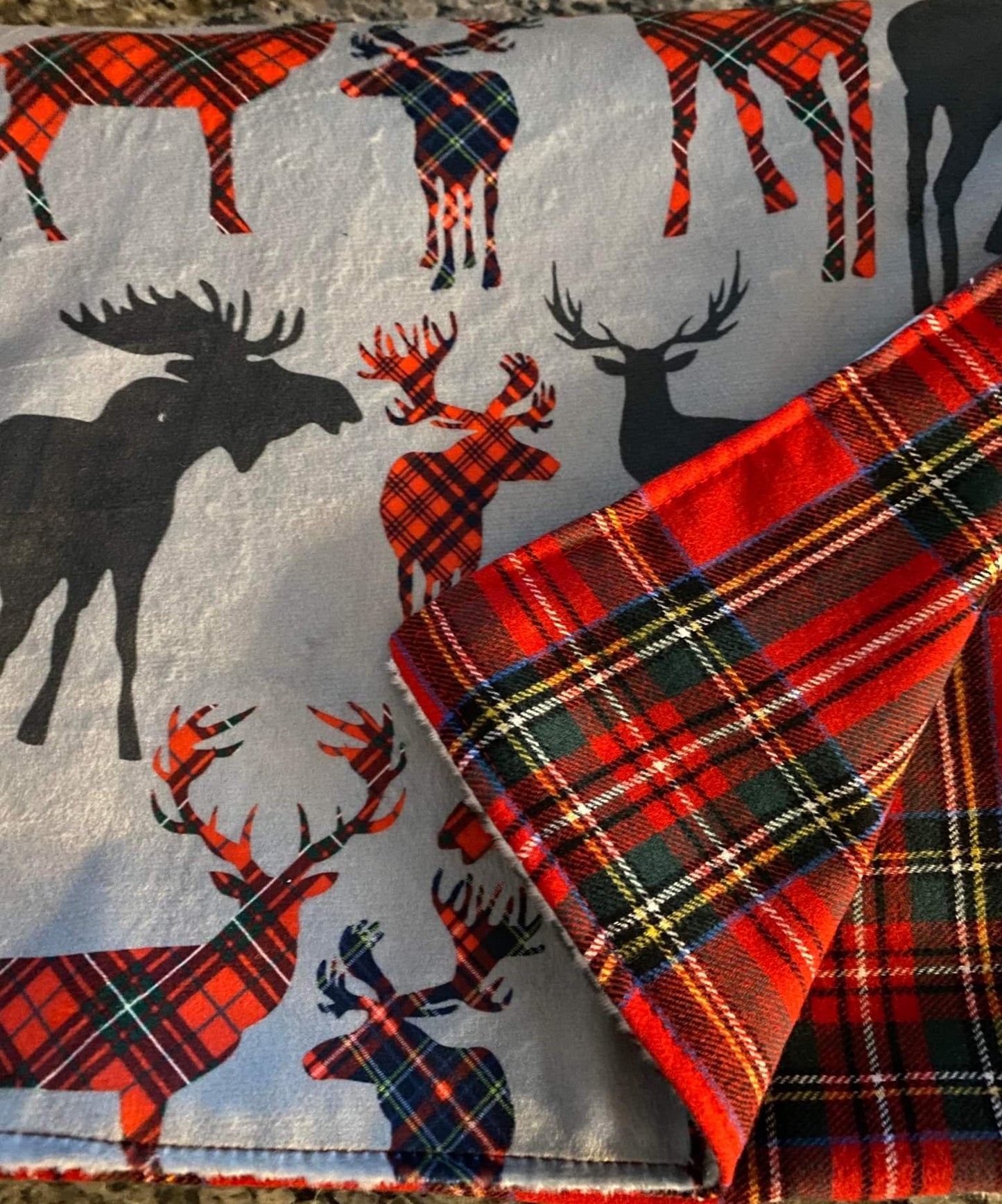 Farmhouse Blanket - Grey Deer and Moose with Royal Stewart
