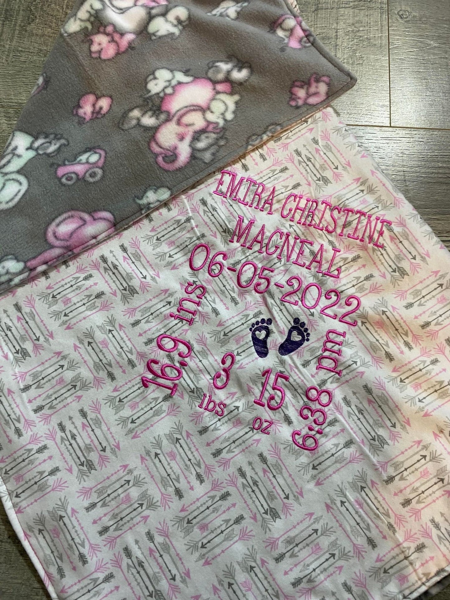 Farmhouse Mini Blanket - Grey and Pink Elephants