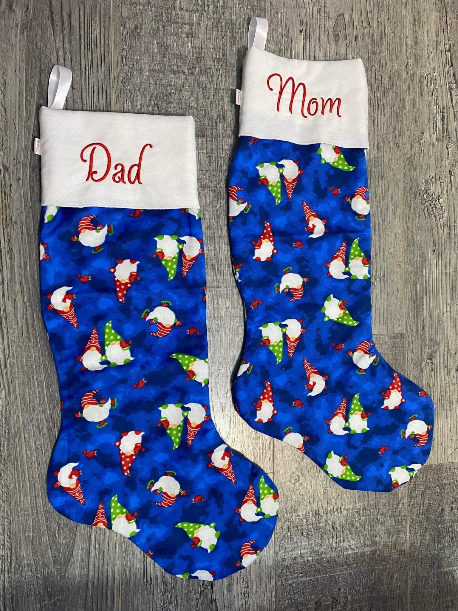 mom stockings Blue Gnome Christmas Stockings – PJ Stitches