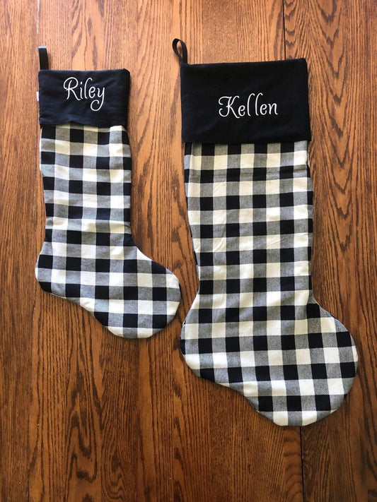 Large Christmas Stocking - Black and White Check