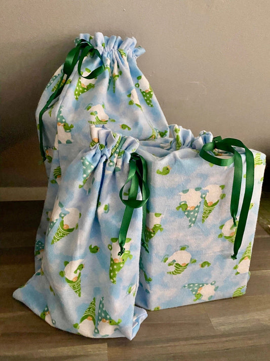 Reusable Gift Bags - Light Blue Gnome