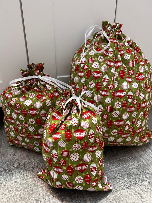 Reusable Gift Bag - Green Ornaments