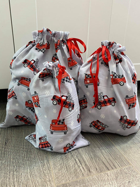 Reusable Christmas Gift Bags - Grey Truck