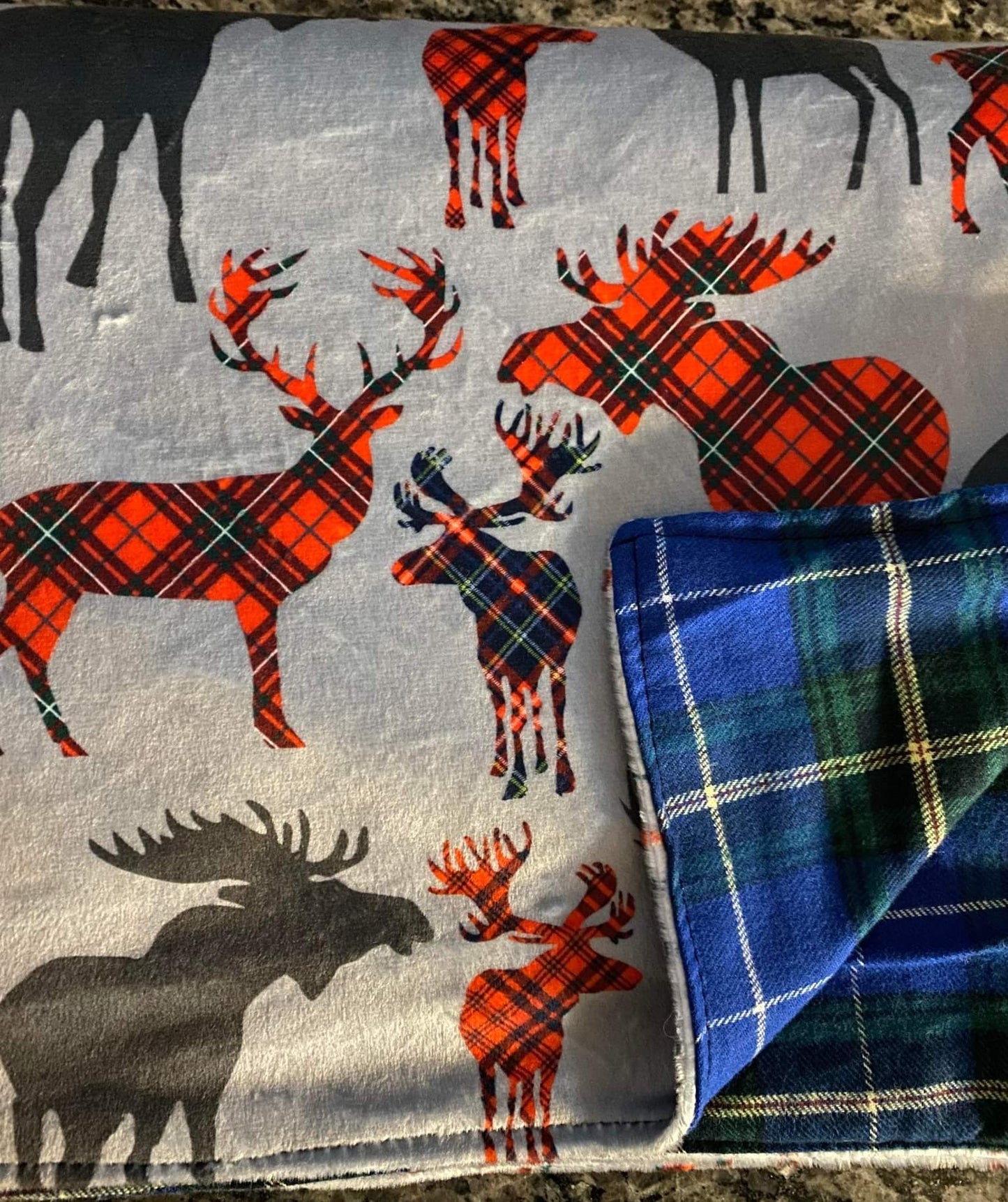 Farmhouse Blanket - Grey Deer and Moose with Nova Scotia Tartan