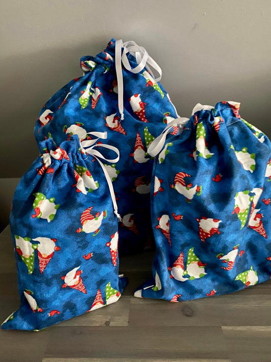 Reusable Gift Bags - Dark Blue Gnome